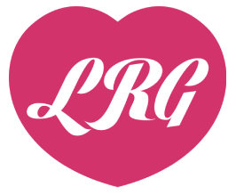 The initials 'LRG' in a cursive type-face, within a pink heart.